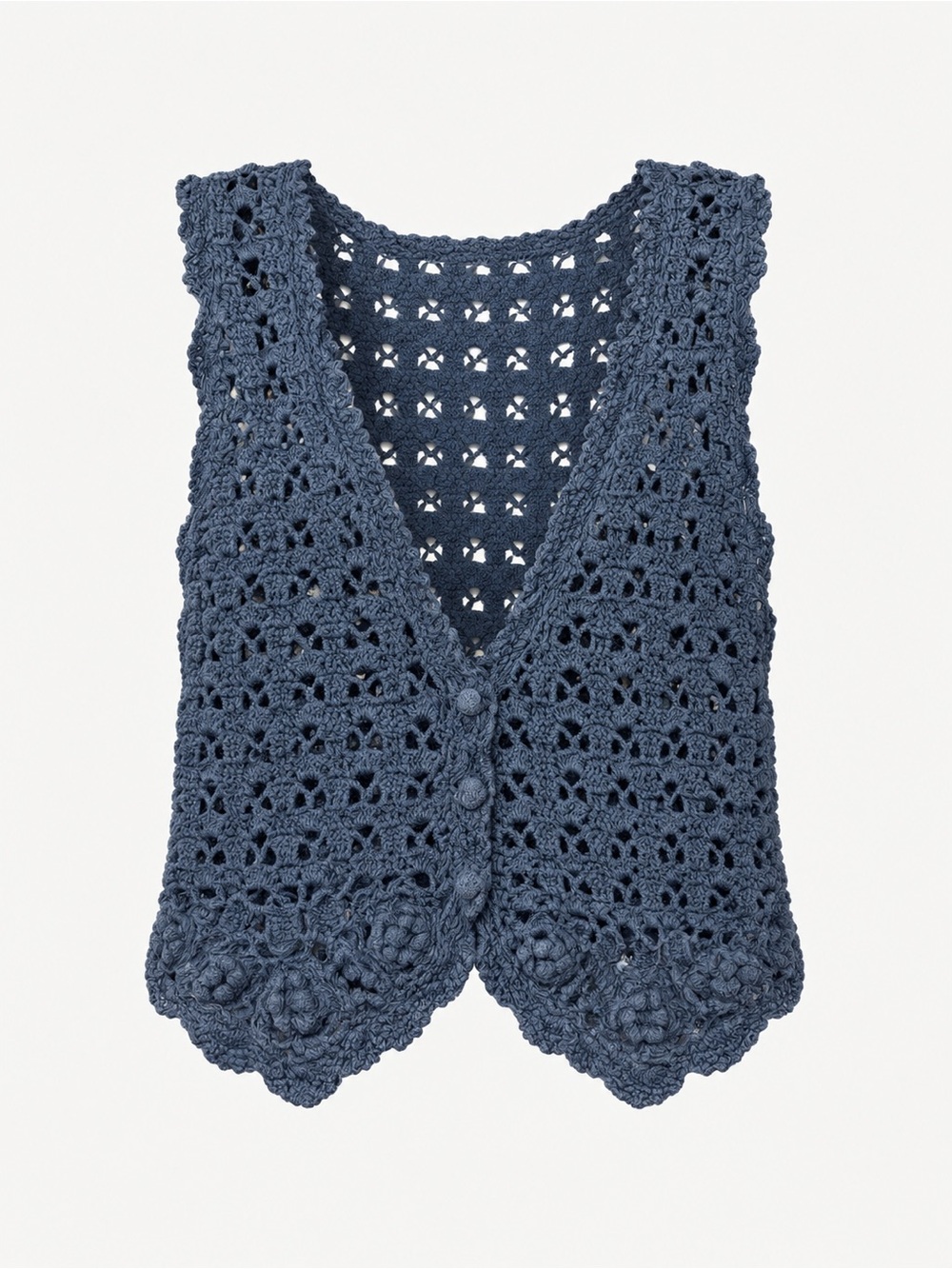 Vintage Crochet Vest in Dusty Blue Size M